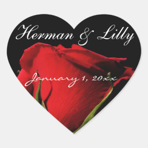Lange Stemmed Red Rose gepersonaliseerde bruiloft Hart Sticker