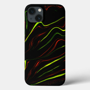 Lange strokken met rode en groene golven, zwarte a iPhone 13 hoesje