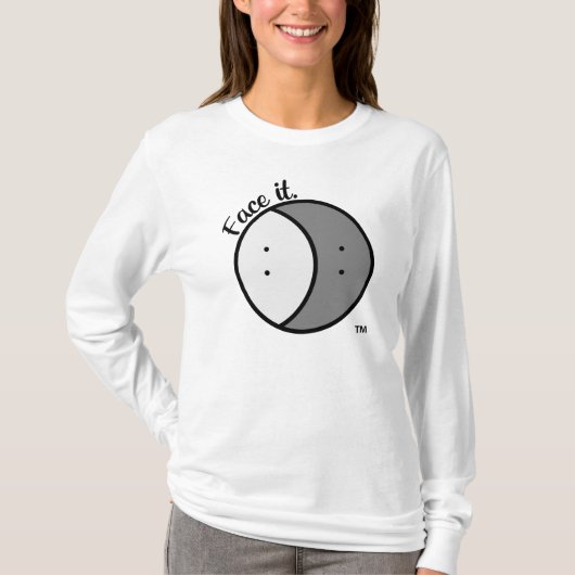 Lange T-shirt voor dames met zwarte tekst (Voorkant)
