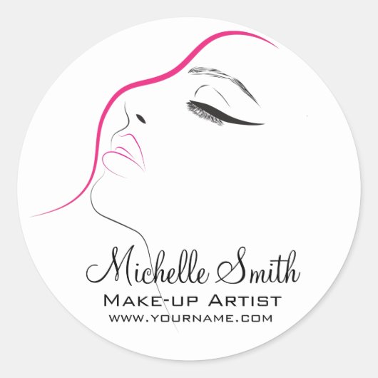 Lange wimpers eyeliner Wimper extensies Roze Zwart Ronde Sticker (Voorkant)