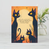 Lange zwarte katten Halloween Party Kaart (Staand voorkant)