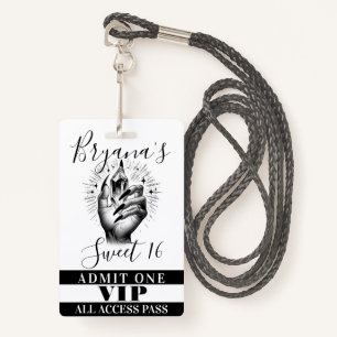 Lange zwarte nagels Crystal Verjaardag VIP Access  Badge