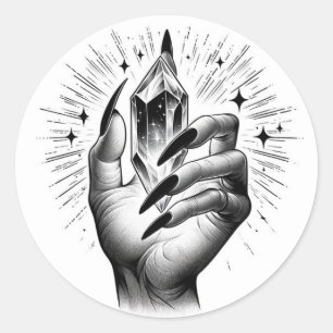 Lange Zwarte Nagels & Kristal Energie Magie Vintag Ronde Sticker