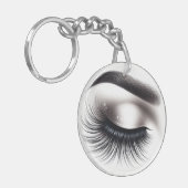 Lange zwarte wazige wimpers Wimper extensies Schoo Sleutelhanger (Voorkant Links)
