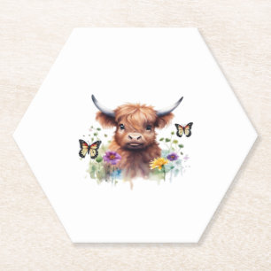Langharig Highland Baby Koe Classic T-shirt Kartonnen Onderzetters