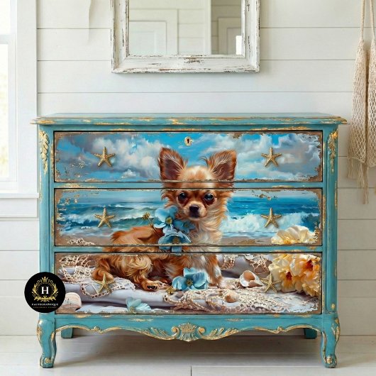 Langharige Chihuahua Beach Decoupage Tissuepapier