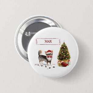 Langharige Chihuahua Grappige Kersthond Kerstboom Ronde Button 5,7 Cm