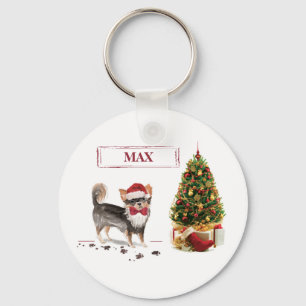 Langharige Chihuahua Grappige Kersthond Kerstboom Sleutelhanger
