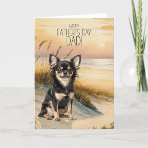 Langharige Chihuahua-hond Zonsondergang Strand Vad Feestdagen Kaart