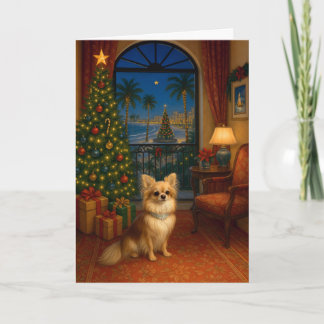 Langharige Chihuahua Kerstkaart Feestdagen Kaart