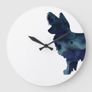 Langharige Chihuahua Waterverf Black Silhouette Grote Klok