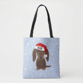 Langharige Chocolade Dachshund Santa Aangepaste Na Draagtas (Voorkant)