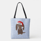 Langharige Chocolade Dachshund Santa Aangepaste Na Draagtas (Achterkant)
