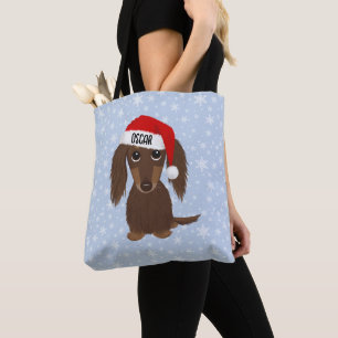 Langharige Chocolade Dachshund Santa Aangepaste Na Draagtas