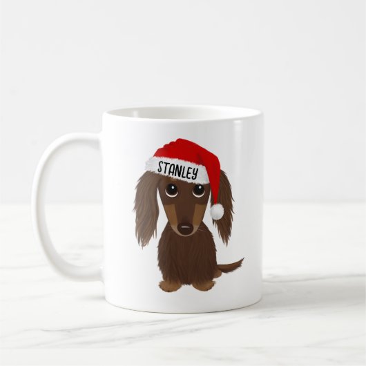 Langharige Chocolade Dachshund Santa Aangepaste Na Koffiemok (Links)