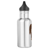 Langharige chocolade teckel met aangepaste tekst waterfles (Links)