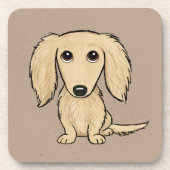 langharige crème dachshund | Cartoon Wiener Dog Bier Onderzetter (Voorkant)