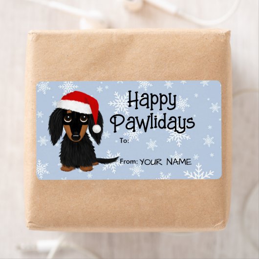 Langharige Dachshund Hond Kerstmis Gift Labels (Insitu)