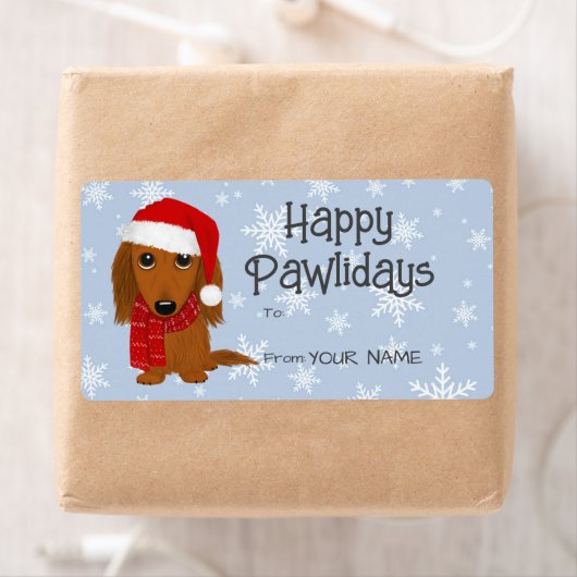 Langharige Dachshund Hond Kerstmis Gift Labels (Insitu)