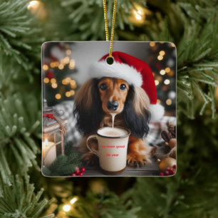 Langharige Dachshund Kerstboomornament Keramisch Ornament
