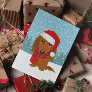 Langharige Dachshund Kerstman Wiener Dog Kerstmis Feestdagen Kaart