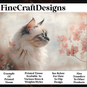 Langharige kat, Bleke koraalbloemen BP8A Decoupage Tissuepapier