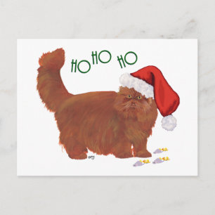 Langharige rode Perzische kat Santa's helper Feestdagenkaart