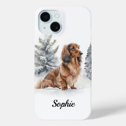 langharige teckel doxie worstenhond in sneeuw Case-Mate iPhone case (Achterkant)