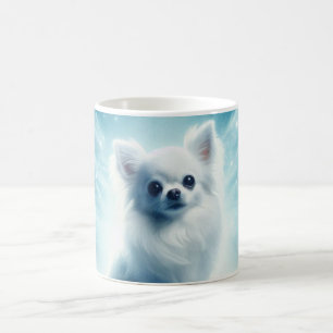 langharige witte chihuahua koffiemok