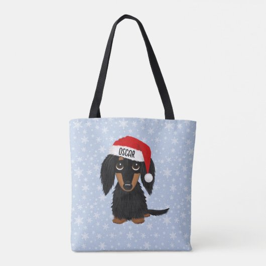 Langharige Zwart en Tan Dachshund Santa Custom Draagtas (Achterkant)