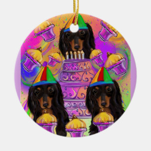 Langharige zwarte dachshond keramisch ornament