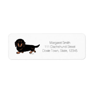 Langharige zwarte en bruine Dachshund 1 Etiket
