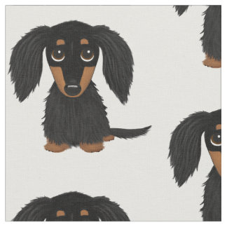 Langharige zwarte en tan teckel cartoon hond stof