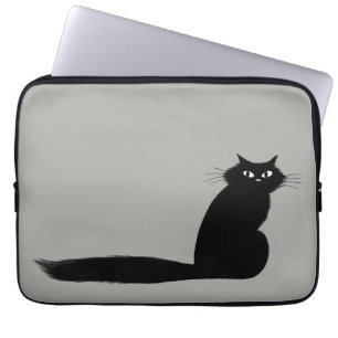Langharige zwarte kat met lange pluizige staart laptop sleeve