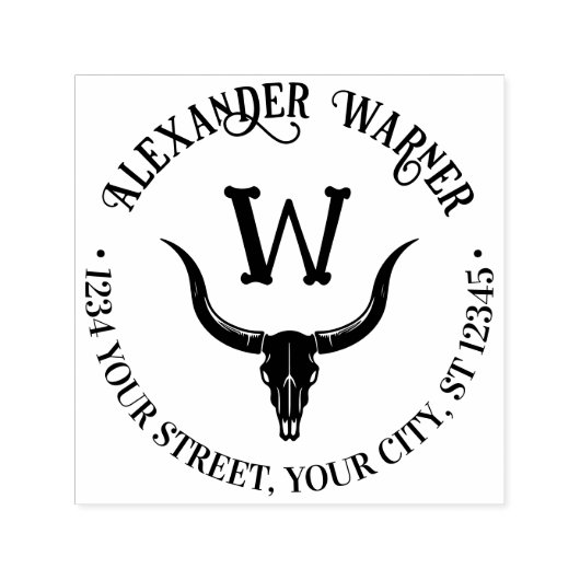 Langhoorn stier koe schedel naam retouradres zelfinktende stempel (Design)