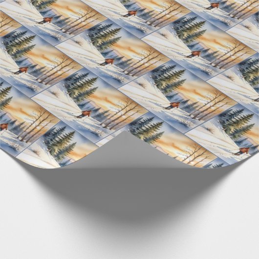 Langlaufer in winterse Bossen Cadeaupapier (Hoek)