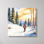 Langlaufer in winterse Bossen Canvas Afdruk (Voorkant)
