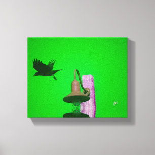 Langley Crow Light Post Groen Roze Kunst Canvas Afdruk