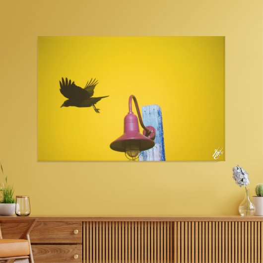 Langley Crow op Light Post Series #4 Canvas Afdruk (Insitu (Woonkamer))