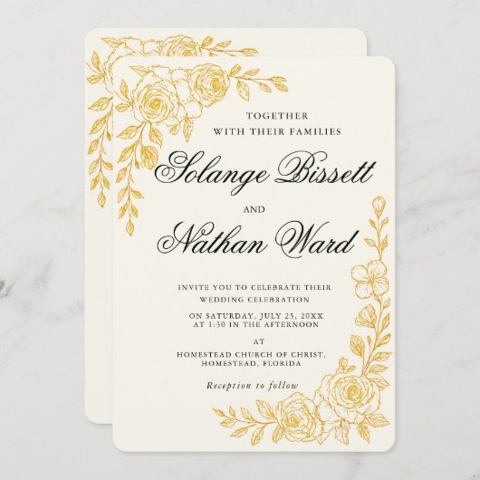 'Language of Love' All-in-One Wedding Invitation (Devant / Derrière)