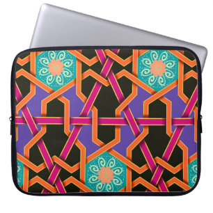 Langwerpgroen oranje en paars Geometrisch etnisch Laptop Sleeve