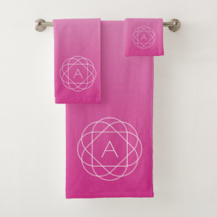 Langwerpige geometrische monogram Roze zwoegde o Bad Handdoek