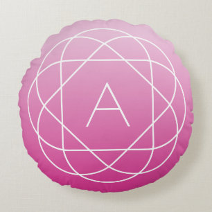 Langwerpige geometrische monogram   Roze zwoegde o Rond Kussen