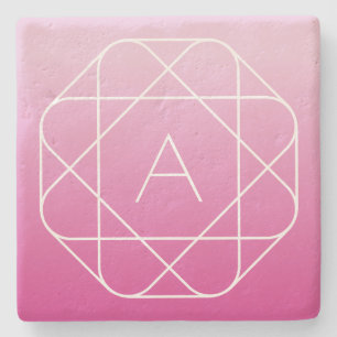 Langwerpige geometrische monogram   Roze zwoegde o Stenen Onderzetter
