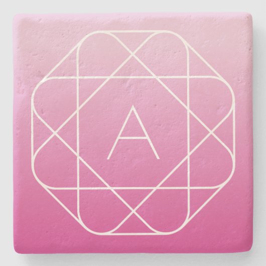 Langwerpige geometrische monogram | Roze zwoegde o Stenen Onderzetter (Voorkant)