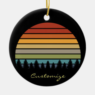 Langwerpige gestreepte zon met bomen Thunder_Cove Keramisch Ornament