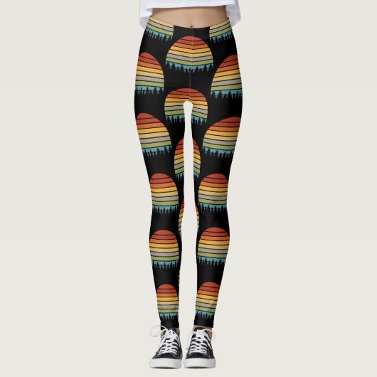 Langwerpige gestreepte zon met bomen Thunder_Cove Leggings (Voorkant)