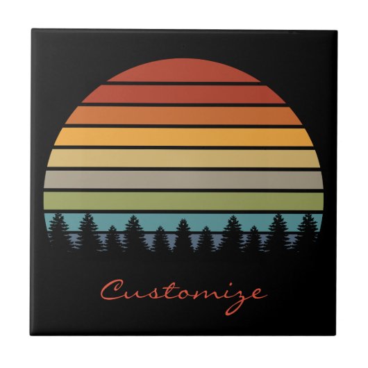 Langwerpige gestreepte zon met bomen Thunder_Cove Tegeltje (Voorkant)