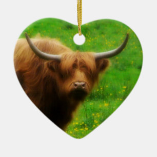Langwerpige LongHorn met lange paarden Keramisch Ornament
