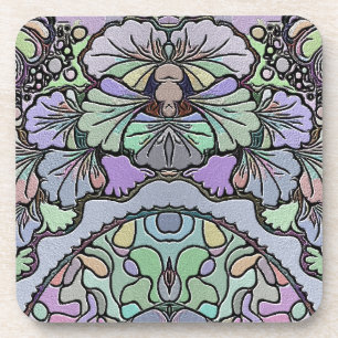 Langwerpige mozaïek paarse pansie met florale ele bier onderzetter